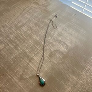 Retired James Avery Silver Necklace with Turquoise Pendant, 16 Inch Spiga Chain